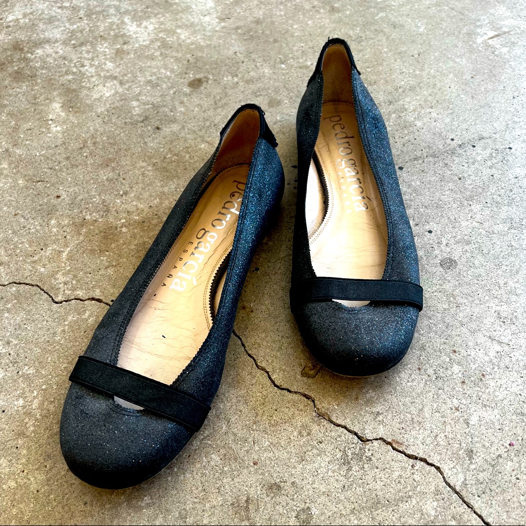 Pedro Garcia Black Sparkle Slip On Flat With Round Heel 38